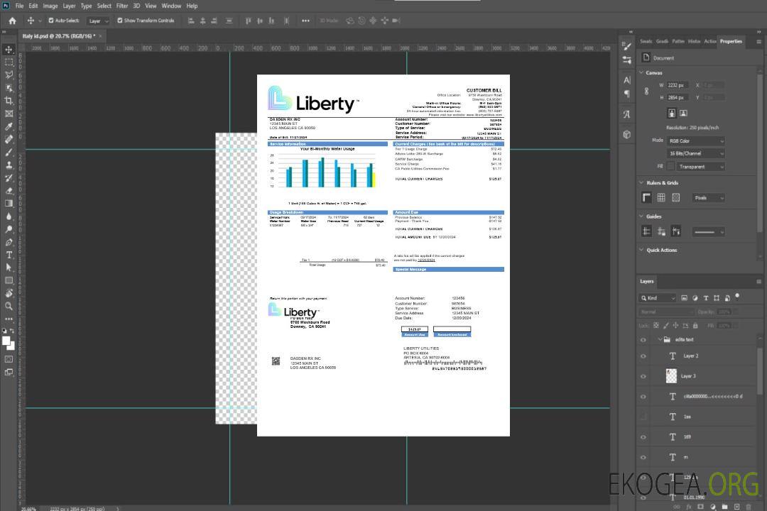 Modèle de facture de services publics d'entreprise USA California Liberty Utilities aux formats Word et PDF template